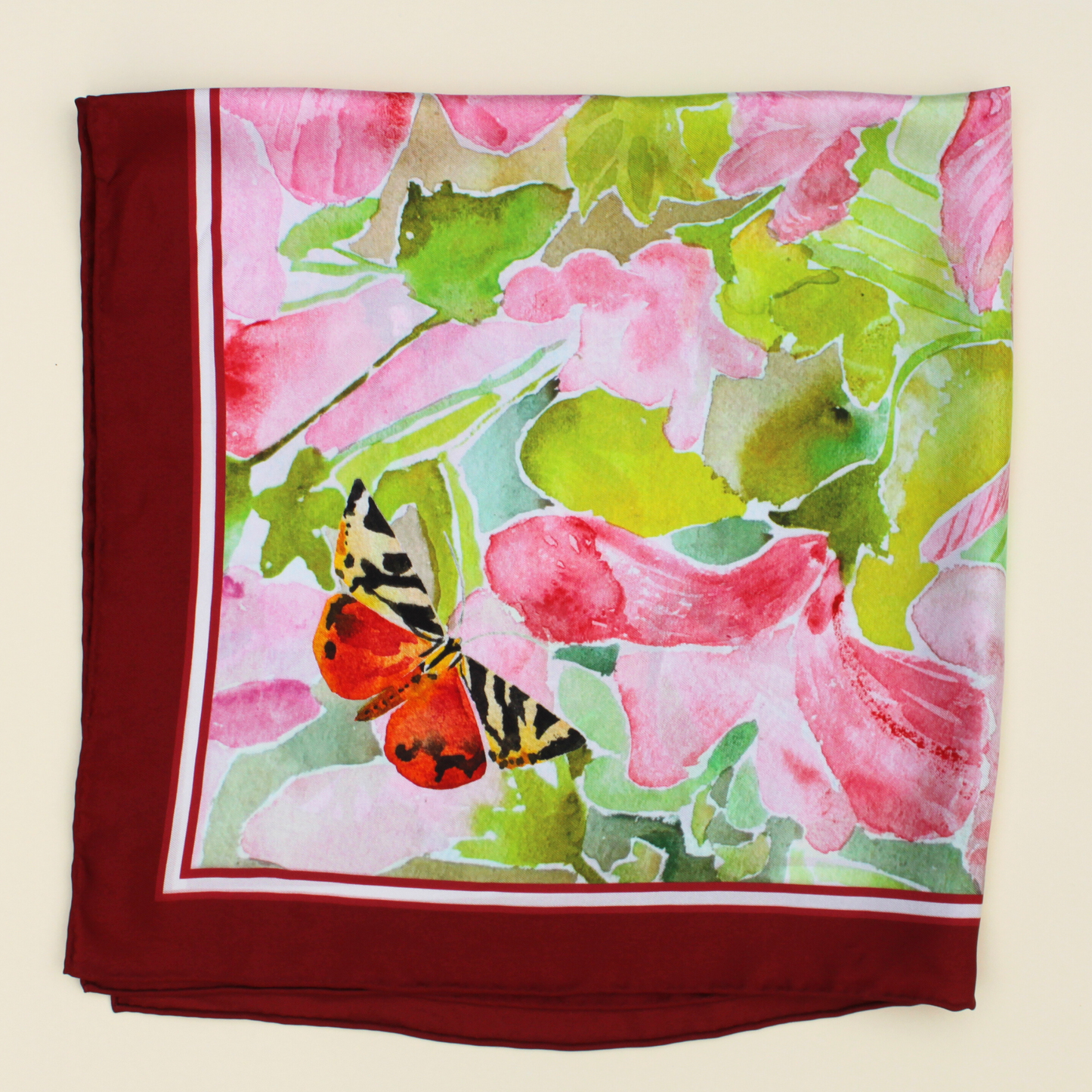 Large Silk Scarf in Burgundy Mallow