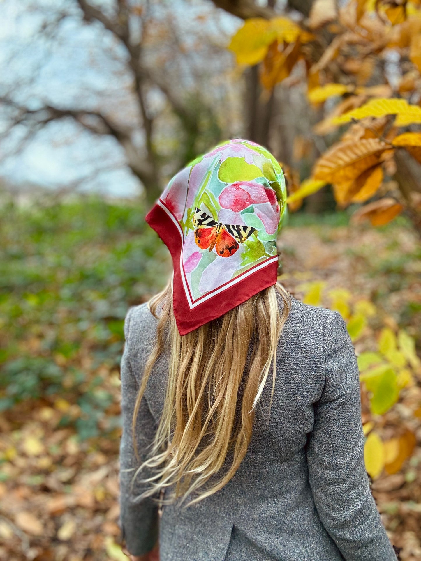 Large Silk Scarf in Burgundy Mallow